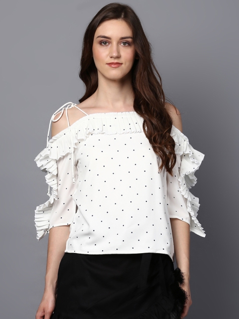 

STREET 9 Women White Printed Bardot Top