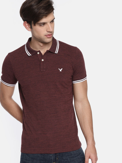 

AMERICAN EAGLE OUTFITTERS Men Burgundy Solid Polo Collar T-shirt