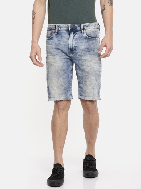 

AMERICAN EAGLE OUTFITTERS Men Blue Washed Regular Fit Denim Shorts