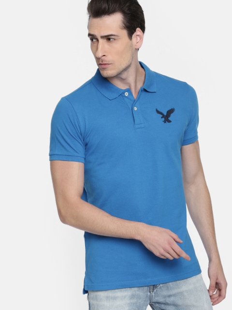 

AMERICAN EAGLE OUTFITTERS Men Blue Solid Polo Collar T-shirt