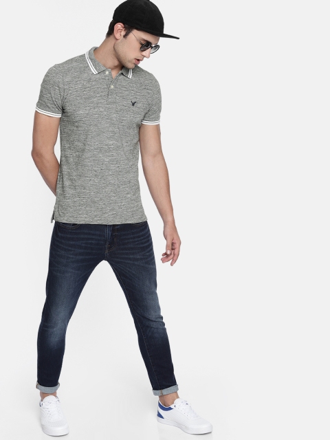

AMERICAN EAGLE OUTFITTERS Men Grey Melange Solid Polo Collar T-shirt