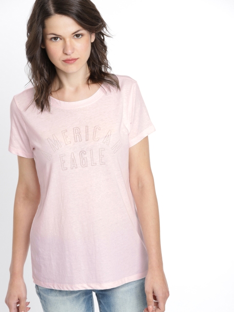 

AMERICAN EAGLE OUTFITTERS Women Pink Printed Round Neck T-shirt