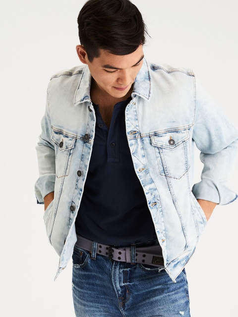 

AMERICAN EAGLE OUTFITTERS Men Blue Solid Denim Jacket