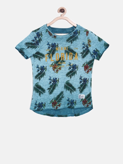

Allen Solly Junior Boys Blue Tropical Printed T-shirt