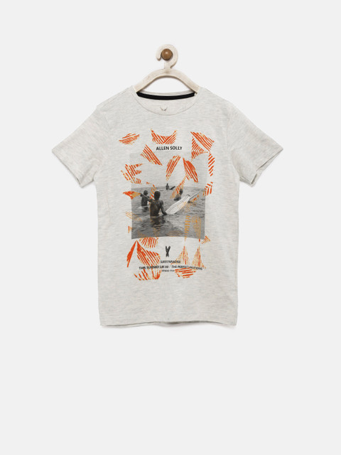 

Allen Solly Junior Boys Cream-Coloured Printed Round Neck T-shirt