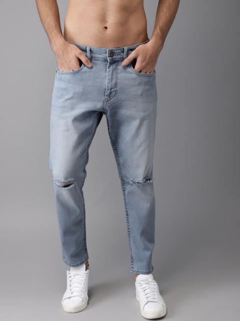 

Moda Rapido Men Blue Tapered Fit Mid-Rise Slash Knee Stretchable Cropped Jeans