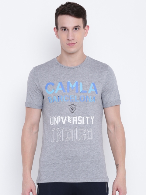 

CAMLA Men Grey Melange Printed Round Neck T-shirt
