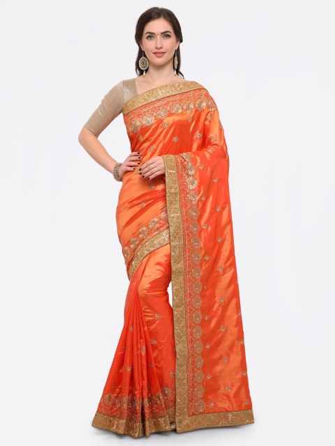 

Kvsfab Orange Embroidered Saree