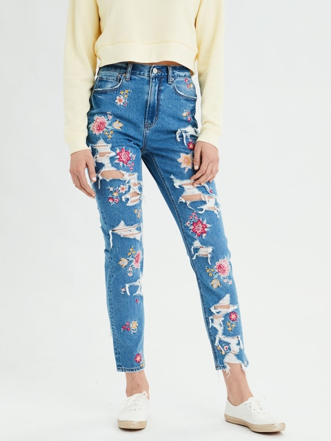 

AMERICAN EAGLE OUTFITTERS Women Blue Regular Fit Mid-Rise Mildly Distressed Jeans