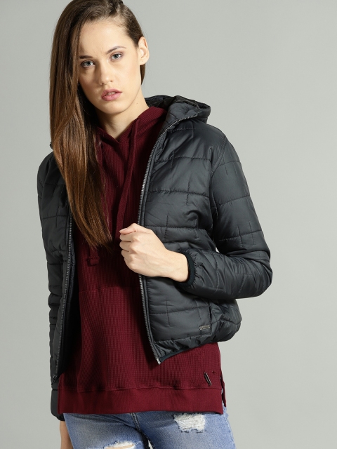 

Roadster Women Navy Blue Solid Padded Jacket