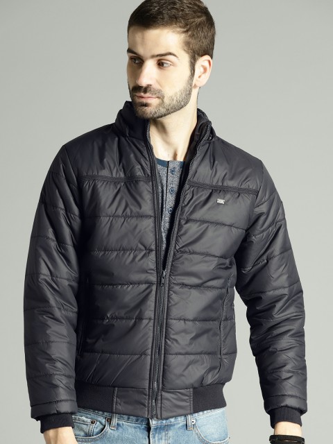 

Roadster Men Navy Blue Solid Padded Jacket