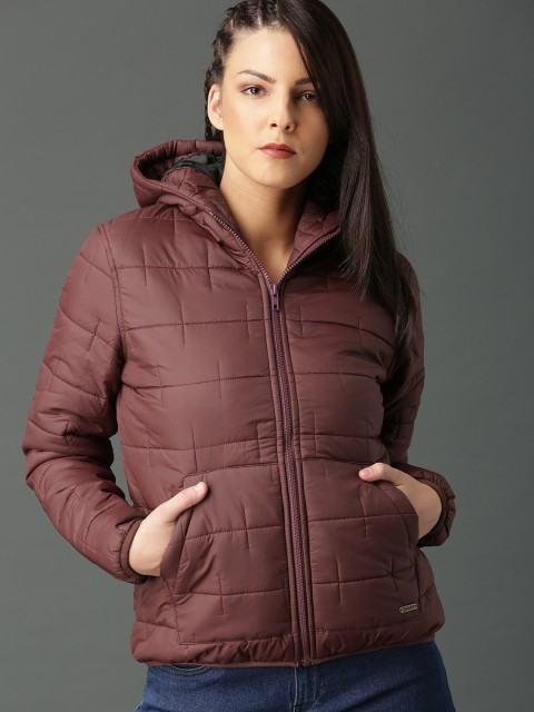 

Roadster Women Maroon Solid Padded Jacket