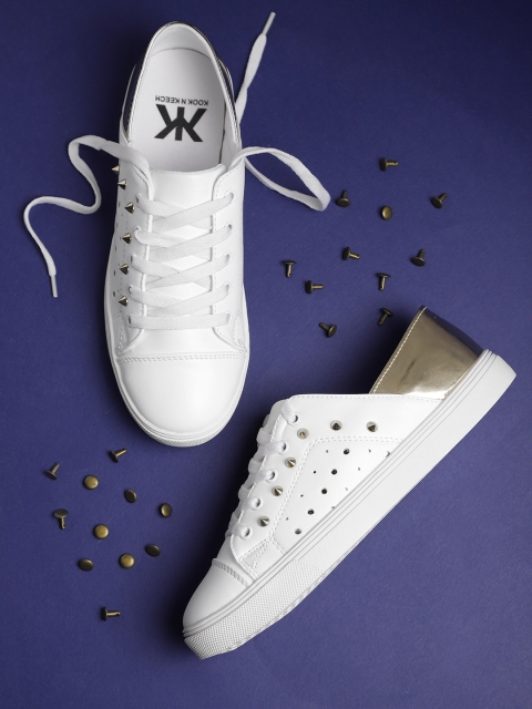 

Kook N Keech Women White & Gold-Toned Colourblocked Sneakers
