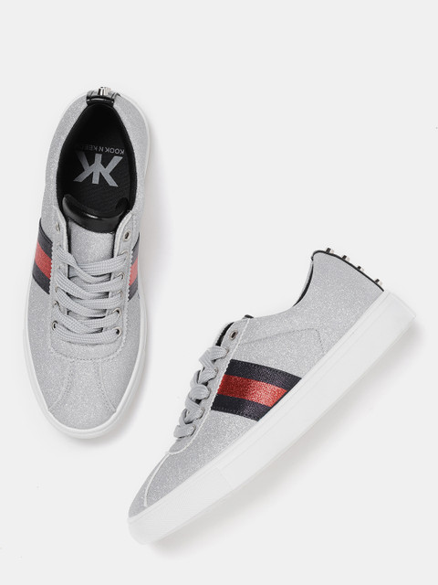 

Kook N Keech Women Silver-Toned Shimmer Sneakers