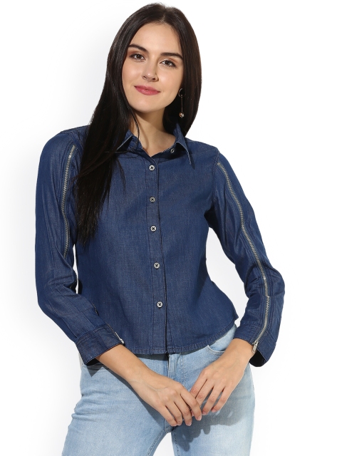 

Heather Hues Women Blue Standard Regular Fit Solid Casual Denim Shirt