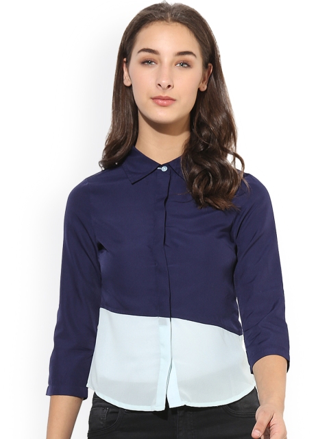 

Heather Hues Women Blue Comfort Regular Fit Colourblocked Casual Shirt