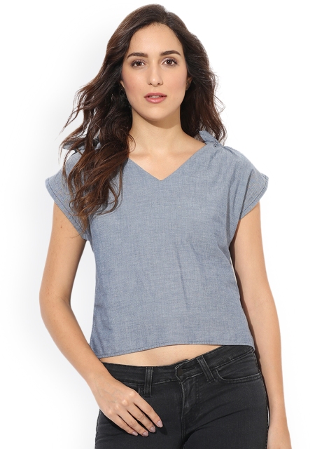 

Heather Hues Women Blue Solid A-Line Crop Top