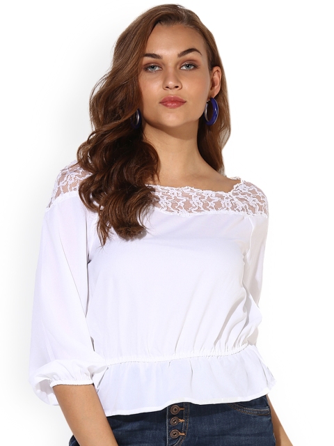 

Heather Hues Women White Solid Cinched Waist Top