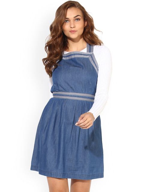

Heather Hues Women Blue Solid Pinafore Denim Dress