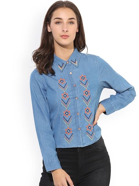 

Heather Hues Women Blue Comfort Regular Fit Solid Casual Shirt