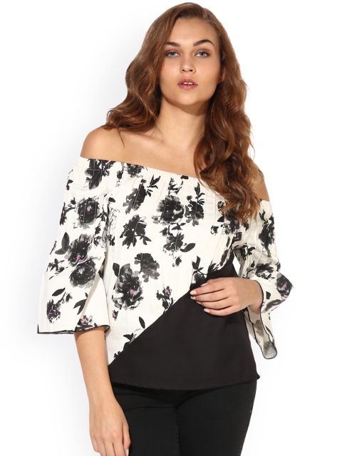 

Heather Hues Women White Printed Bardot Top