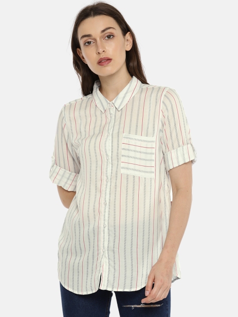 

Fame Forever by Lifestyle Women Off-White & Pink Regular Fit Striped Casual Shirt