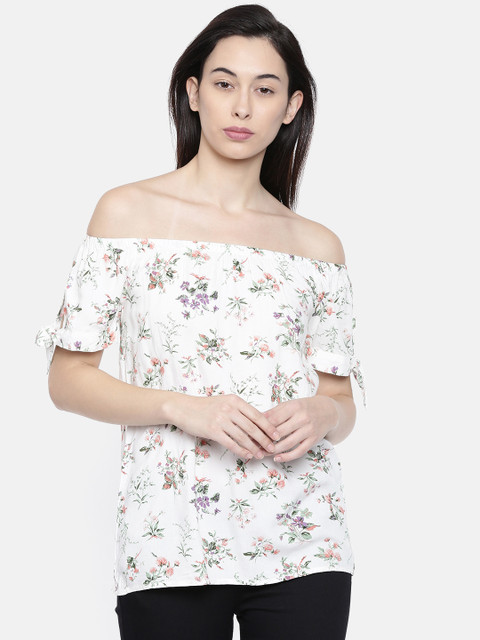 

Bossini Women White Printed Bardot Top