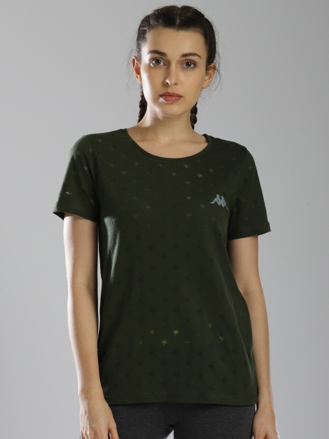 

Kappa Women Olive Green Self Design Round Neck T-shirt