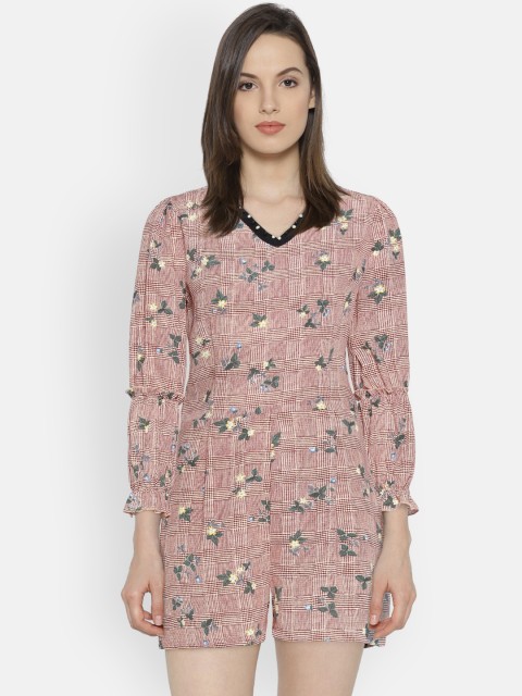

Ginger by Lifestyle Maroon & Cream-Coloured Printed Playsuit