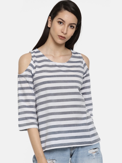 

Fame Forever by Lifestyle Women Blue & White Striped Top