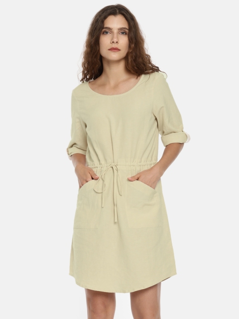 

Fame Forever by Lifestyle Women Beige Solid A-Line Dress
