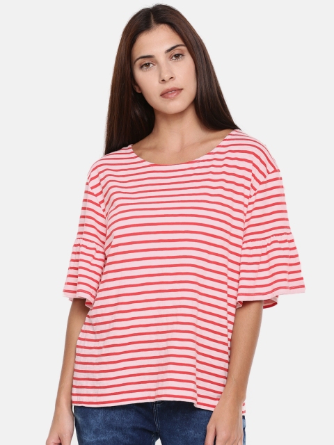 

Fame Forever by Lifestyle Women Red & Off-White Striped Boxy Top