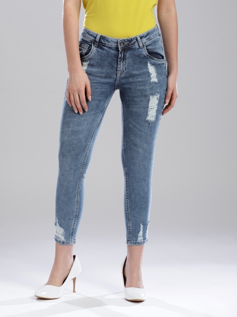 

Bossini Women Blue Slim Fit Mid-Rise Low Distress Stretchable Jeans
