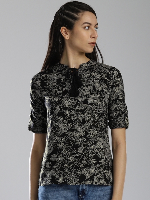 

Bossini Women Black Floral Printed Top