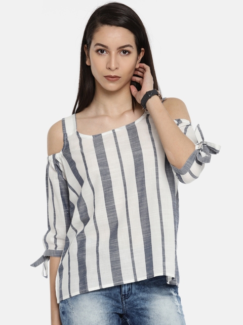 

Fame Forever by Lifestyle Women White & Blue Striped Top