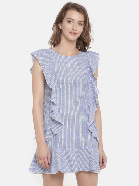 

Ginger by Lifestyle Women Blue & White Striped A-Line Dress