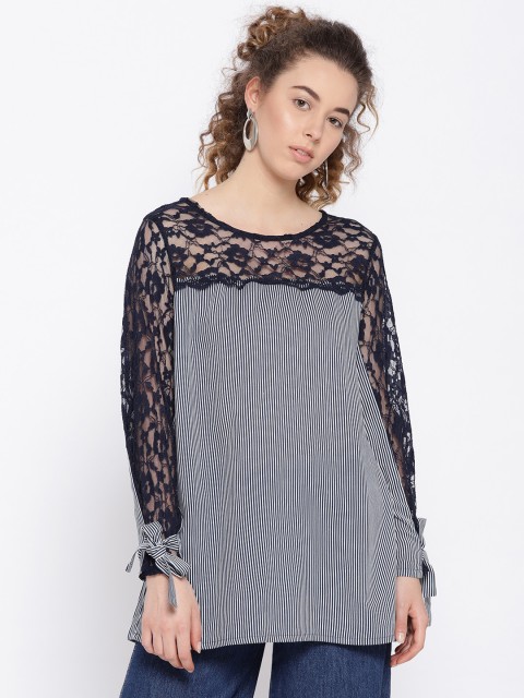 

nexus Plus Size Women Navy Blue Striped Top