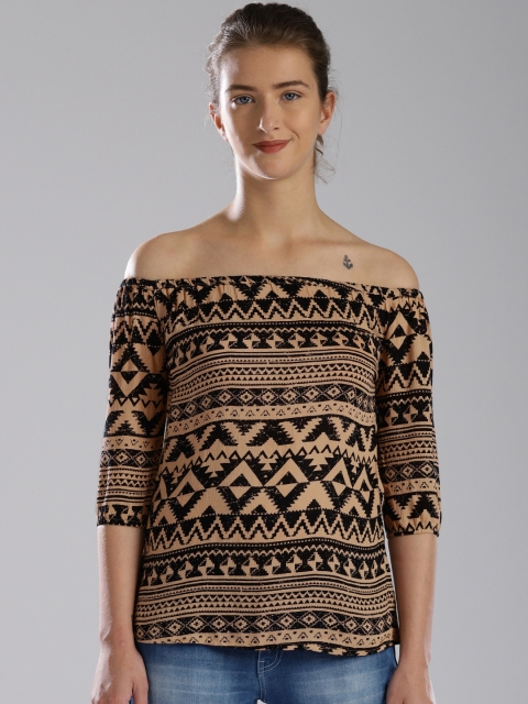 

Bossini Women Taupe Printed Bardot Top