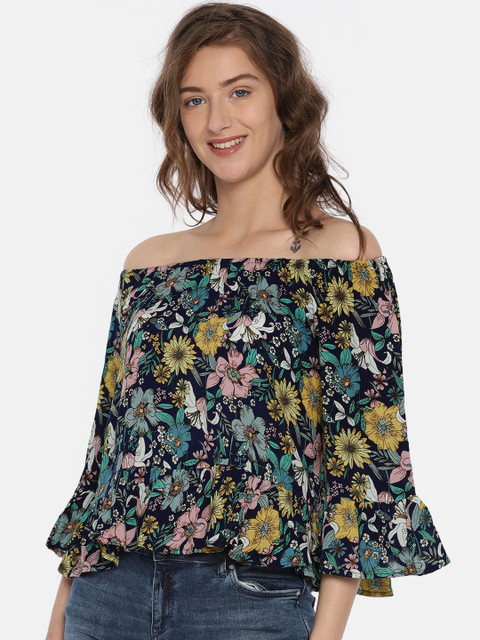 

Ginger by Lifestyle Women Navy Blue Printed Bardot Top