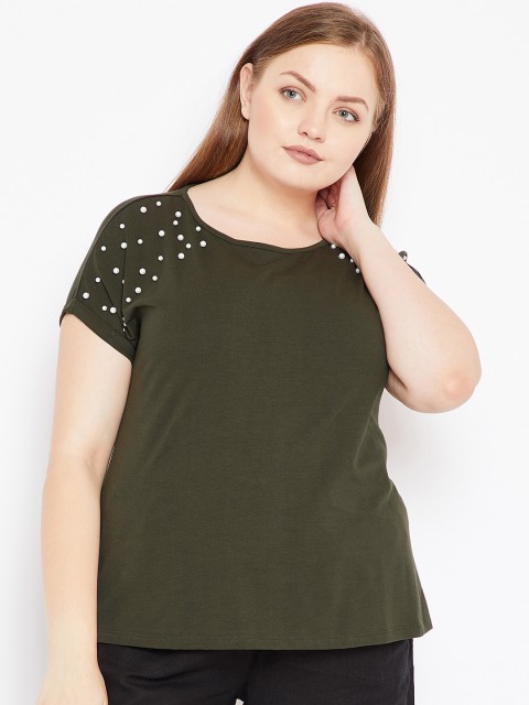 

nexus Plus Size Women Olive Green Solid Top