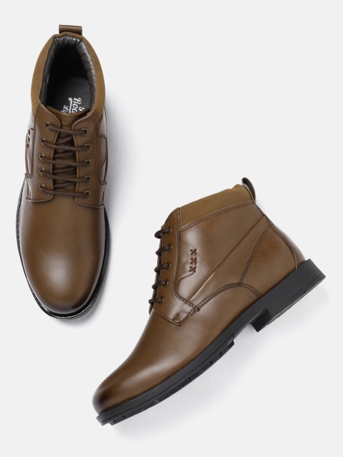 

Roadster Men Tan Solid Synthetic Leather Mid-Top Flat Boots