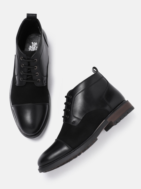 

Roadster Men Black Solid Synthetic Leather Mid-Top Flat Boots