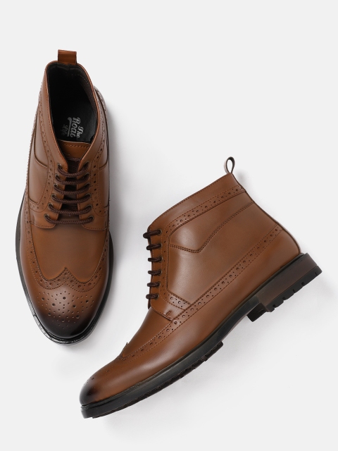 

Roadster Men Brown Solid Synthetic Leather Mid-Top Brogue Flat Boots