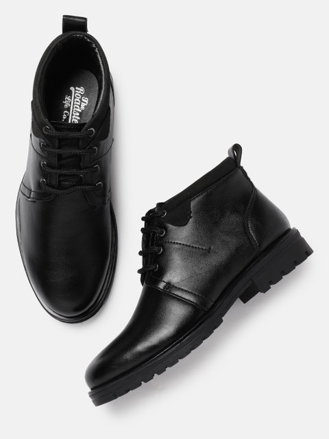 

Roadster Men Black Solid Synthetic Leather Mid-Top Flat Boots