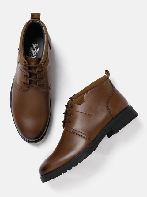 

Roadster Men Tan Solid Synthetic Leather Mid-Top Flat Boots