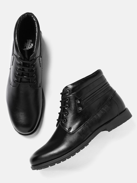

Roadster Men Black Solid Synthetic Leather Mid-Top Flat Boots