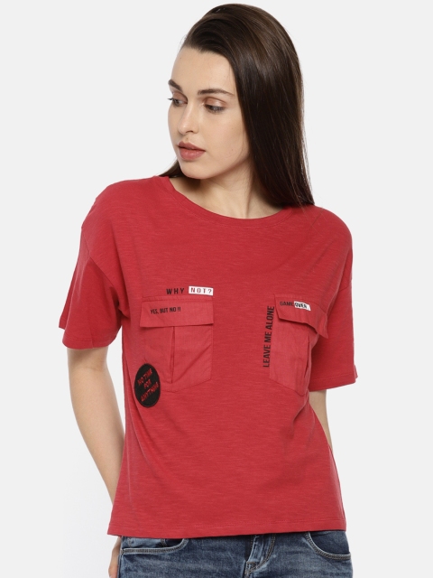 

People Women Red Solid Round Neck T-shirt