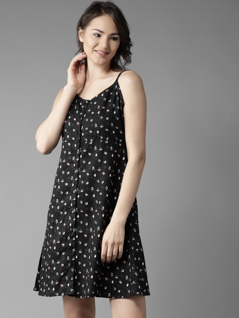 

HERE&NOW Women Black Printed A-Line Dress