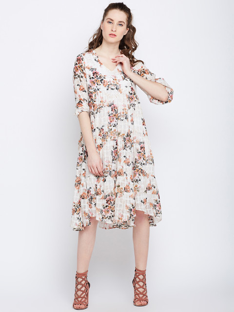 

Femella Women Off-White Floral Print Fit and Flare Dress
