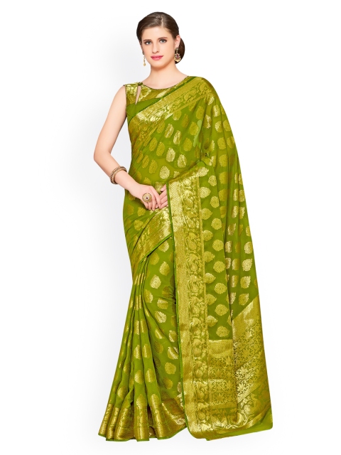 

MIMOSA Olive Green Poly Chiffon Woven Design Kanjeevaram Saree